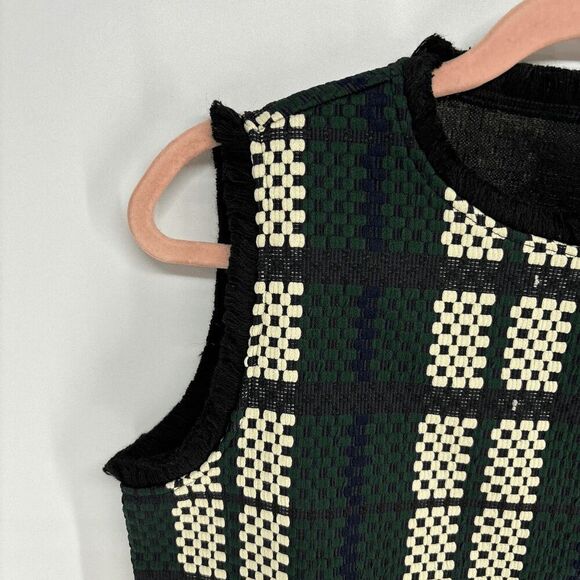 Cubic Donna Womens green black New sleeveless structured tweed sheer top Large - Picture 3 of 8